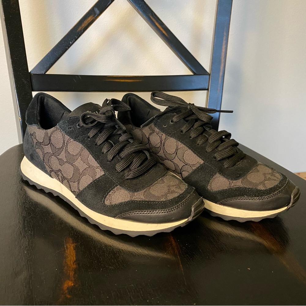COACH Black Monogrammed Leather Sneakers Size 7.5M